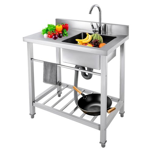 Edelstahl Spüle mit Einzelner Schale für Gewerbliche Nutzung, 80L*55B*92H CM