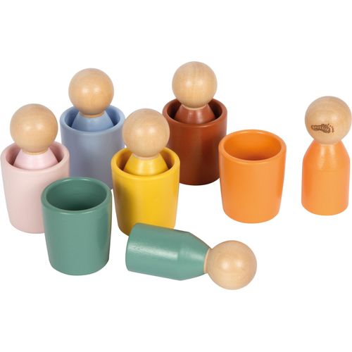 Steckspielzeug SMALL FOOT "Sortierbecher Montessori mit Figuren", bunt, Steckspielzeug, Baby, Holz