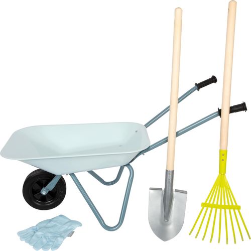 Schubkarre SMALL FOOT "Gartenwerkzeug-Set mit Schubkarre", bunt, Schubkarren, KinderB:36cm H:50cm T:79cm, Kunststoff, Metall, für Kinder; mit Gartenwerkzeug, B:36cm H:50cm T:79cm