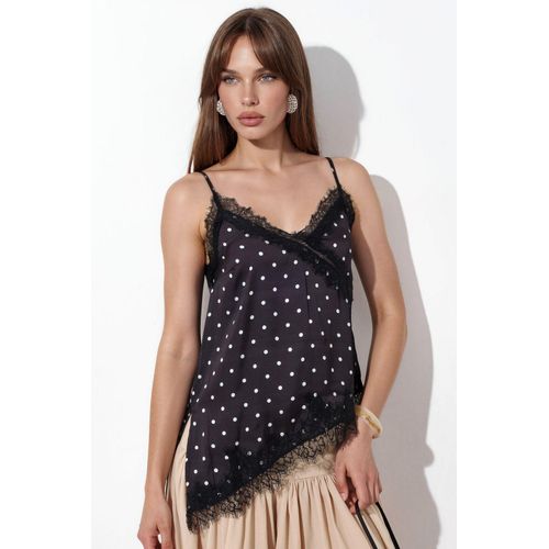 Gestippelde Satijnen V-hals Cami Blouse
