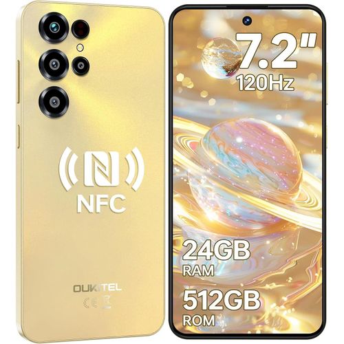 OUKITEL C68 24GB(8+16)+512GB/1TB TF Smartphone Ohne Vertrag, 7,2 Zoll 120 Hz HD+ IPS Display, 6000 mAh 64 MP Android 15 4G Dual-SIM Handy,NFC, Gold