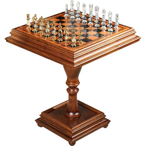 Luxus-Schachtisch (55 × 55 cm) mit Schachfiguren aus Messing & Holz, -Finish