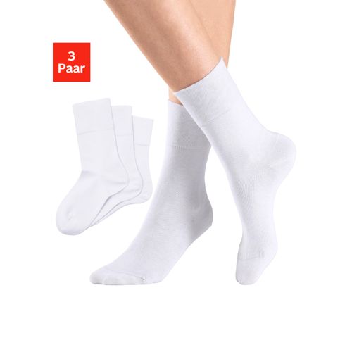Socken H.I.S "Diabetikersocken Damen Herren Socken", Herren, Gr. 39-42, weiß (3x weiß), Baumwolle, Elasthan, Polyamid, unifarben, elastisch, Socken Socken, mit Komfortbund auch für Diabetiker geeignet