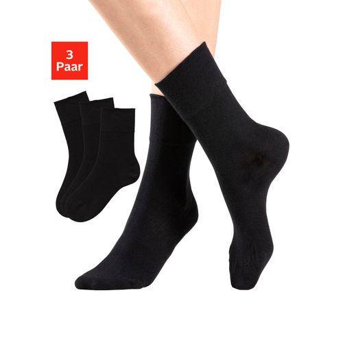 Socken H.I.S "Diabetikersocken Damen Herren Socken", Herren, Gr. 43-46, schwarz (3x schwarz), Baumwolle, Elasthan, Polyamid, unifarben, elastisch, Socken Socken, mit Komfortbund auch für Diabetiker geeignet