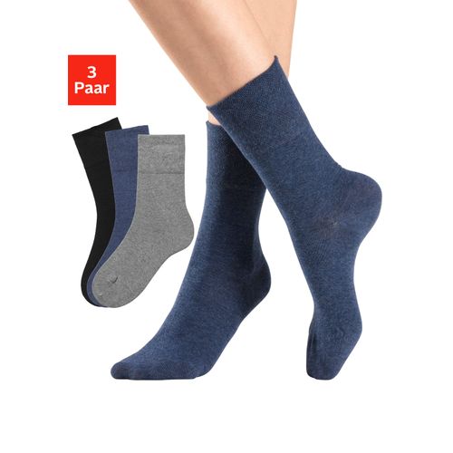 Socken H.I.S "Diabetikersocken Damen Herren Socken", Herren, Gr. 35-38, bunt (1x jeans, 1x schwarz, 1x grau, meliert), Baumwolle, Elasthan, Polyamid, unifarben, elastisch, Socken Socken, mit Komfortbund auch für Diabetiker geeignet