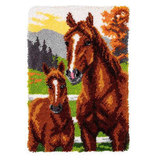 Knüpfteppich "Stute mit Fohlen", 50 x 74,5 cm