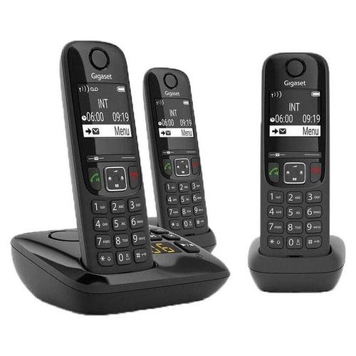 Gigaset AS690A Trio, Analoges/DECT-Telefon, Kabelloses Mobilteil, Freisprecheinrichtung, 100 Eintragungen, SMS (Kurznachrichtendienst), Schwarz