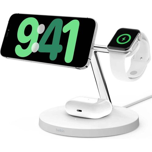 Belkin BOOST CHARGE PRO 3-in-1 Wireless Charger Qi2 15W, white.