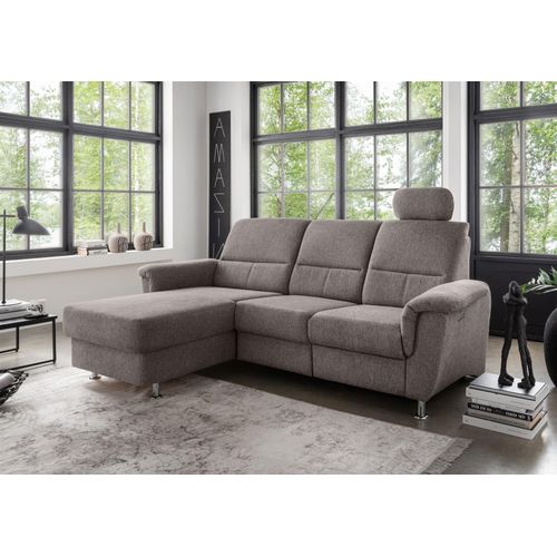 Ecksofa >Ludwigshafen< Motor-funktion, Kopfstütze, Stauraum, grau-braun - 231x113x165 (BxHxT)
