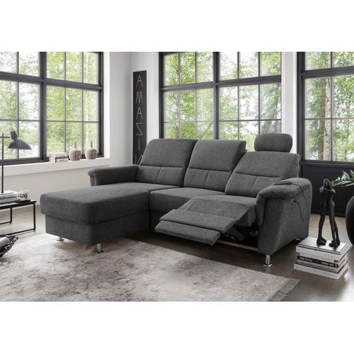 Ecksofa >Ludwigshafen< Motor-funktion, Kopfstütze, Stauraum, anthrazit - 231x113x165 (BxHxT)