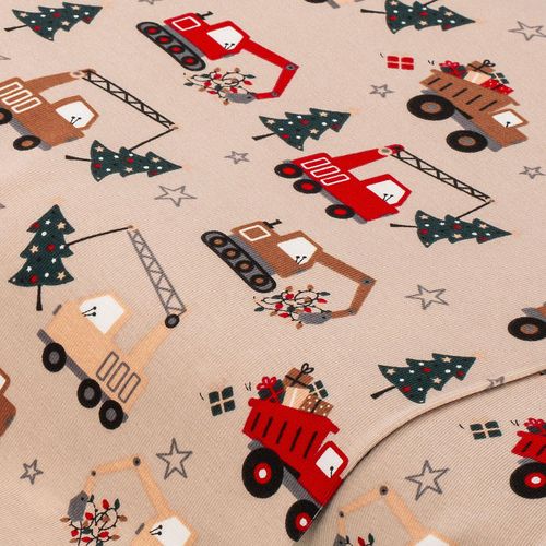 Baumwoll-Jersey "Weihnachtsfahrzeuge" mit Elasthan, creme-color