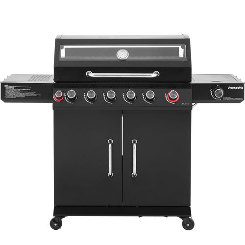 Gasgrill HANSEATIC "Gasgrill 6+2 Memphis Black Plus", schwarz, B:148cm H:114cm T:59cm, Grills, inkl. 3 Jahre Herstellergarantie