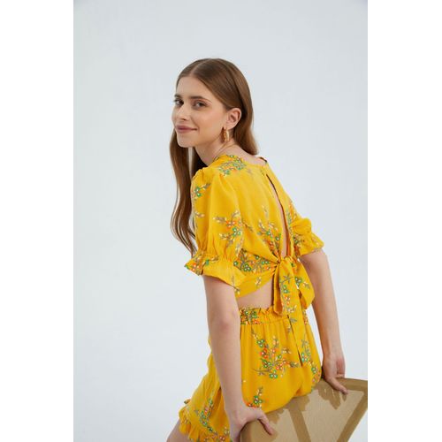 Bloemen Surplice Hals Korte Mouw Crop Top