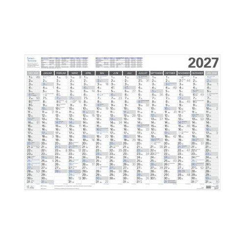 Korsch Wandkalender 2027, 14 Monate mit Ferienterminen, Kalendarium für D, L 670 x B 970 mm, weiß