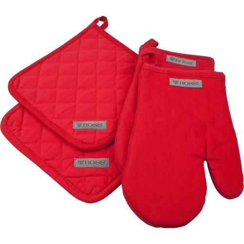 Topflappen ROSS "Exclusiv", rot, 100% Baumwolle, Topflappen, 2x Topflappen und 2x Grillhandschuh, 100% Baumwolle
