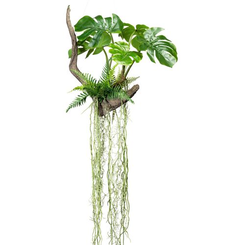 Kunstpflanze CREATIV GREEN "Splitphilodendron", grün, B:50cm H:160cm, Kunststoff, Kunstpflanzen, Kunstpflanze, Pflanze als Hänger auf Wurzel mit Farnzweigen und Luftwurzeln