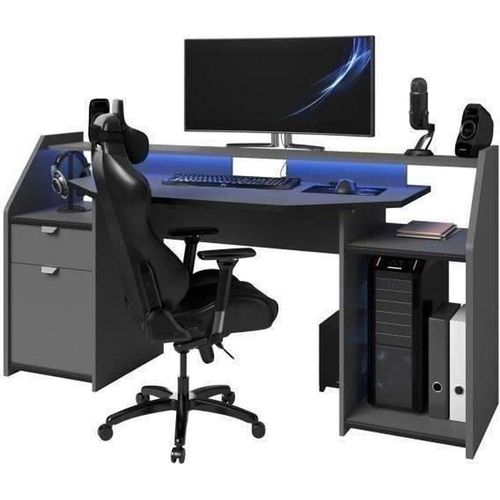 Gaming-Gaming-Schreibtisch – Partikelplatten – Schattengrau und Schwarz – 180 x 67 x 92 cm