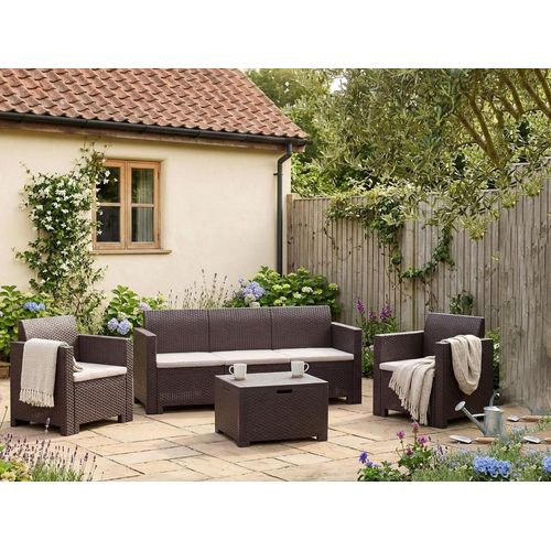 Lounge-Set für den Außenbereich Dmüh, Gartenmöbel-Set mit Kissen, Sitzbereich für den Innenbereich in Rattan-Optik, 100 % Italy, Braun