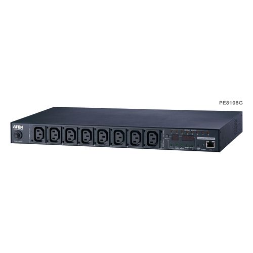 ATEN 15-A/10-A-1HE-Öko-PDU mit 8 Ausgängen und Ausgangsmess- und -schaltfunktion, Messgerät, Geändert, 1U, Horizontal, Metall, Schwarz, 8 AC-Ausgänge