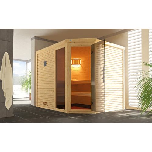 weka Massivholzsauna CUBILIS ECK 3, Rundum-Sorglos-Paket x B x T x H x 245 x 195 x 205