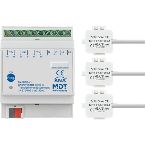 MDT Energiezähler, 3-fach, 63 A, Wandlermessung, 4TE REG, 230/400 V AC, 1 Stk.