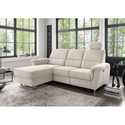 Ecksofa >Ludwigshafen< Motor-funktion, Kopfstütze, Stauraum, beige - 231x113x165 (BxHxT)