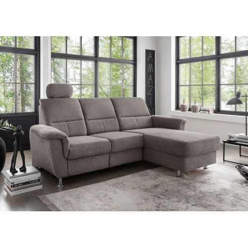 Ecksofa >Ludwigshafen< Motor-funktion, Kopfstütze, Stauraum, grau-braun - 231x113x165 (BxHxT)