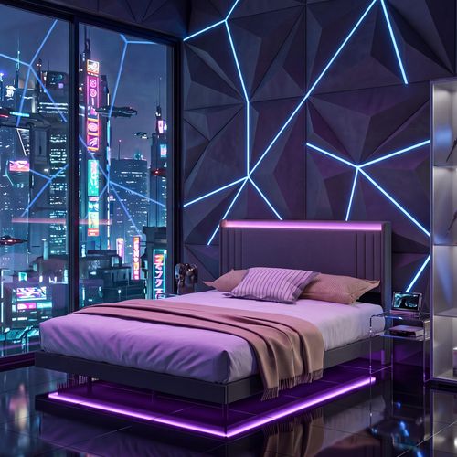 BEALIFE Polsterbett 160x200 cm mit USB-Ladefunktion, LED-Licht & Kopfteil | Metallgestell, 18 cm Bodenfreiheit | Dunkelgrau BF29