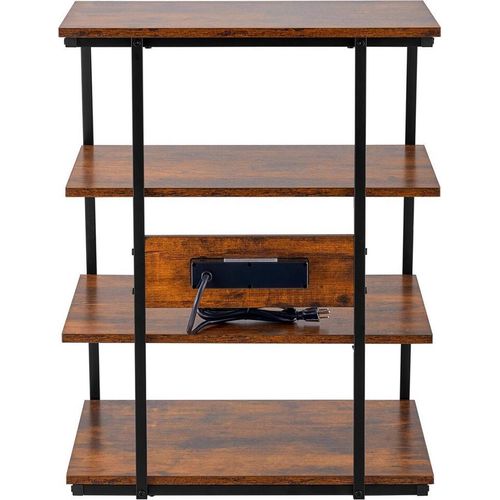 4-Tier AV Media Stand with Power Strips Wooden Corner TV Stand with LED