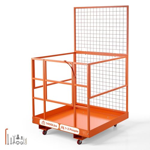 Gabelstapler Arbeitskorb - Stapler-Arbeitsbühne Sicherheitskorb - Tragkraft 635 kg - Plattform 122,5 x 114,8 cm - Kohlenstoffstahl - Mit Einfahrtaschen & Rollen