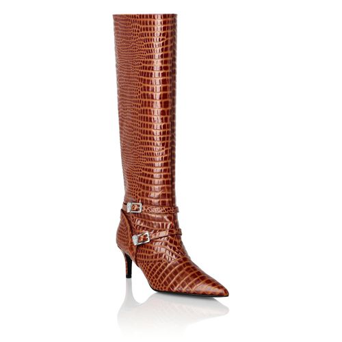 Low-Heel Strapped High Boots Cocco Print