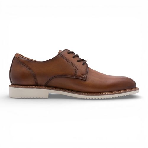 Tamaris herenschoenen van cognacbruin leer met gladde neus, elegante derbyschoenen