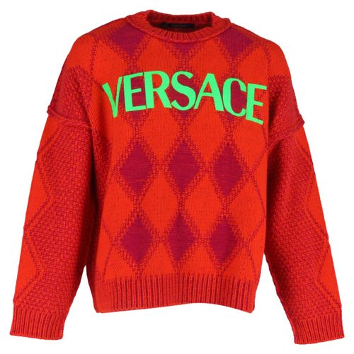 Versace Logo Argyle trui in rode wol