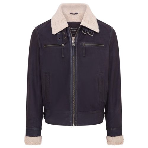 Heren blauw echt schaap suède bomber pilotenjack - Sandnes