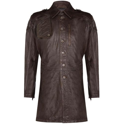 Zachte lange militaire trenchcoat van noodlijdend leer