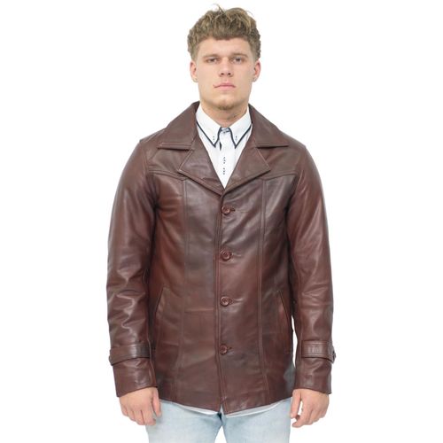 Bruine vintage trench-stijl Crombie leren jas voor heren-Macau
