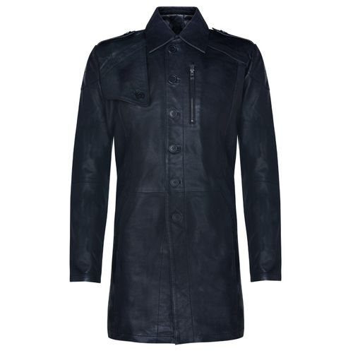 Zachte lange militaire trenchcoat van noodlijdend leer