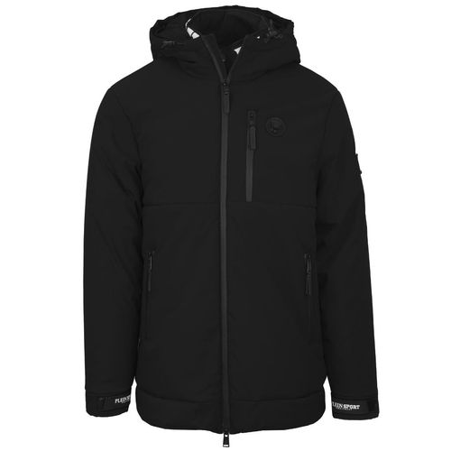 Plein Sport Gewatteerde Kleine Circulaire Logo Gepersonaliseerde Zwarte Jas