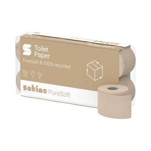 Satino Toilettenpapier PureSoft, 4-lagig, mit Prägung, L 18 m x B 94 mm, 100 % Recycling-Karton, soft beige, 8 x 130 Blatt