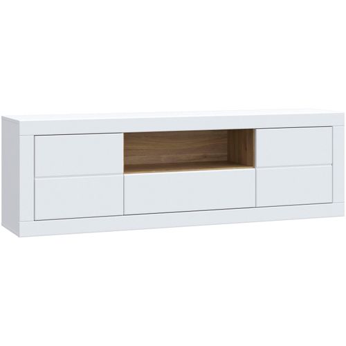 Lowboard FORTE "LefkadasTV-Board, TV-Schrank", weiß (weiß, mauvella eiche), B:195,4cm H:61,6cm T:41,4cm, Holzwerkstoff, Sideboards, Lowboard, TV-Board, viel Platz, Push to open, Grifflos, BxH= 195,4 x 61,6cm