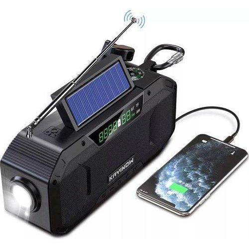 Solar Notfallradio - Solarbetriebenes Notfallradio - Survival Radio - Radio mit Solarzellen - Opwindbare Notfallradio - Dynamo-Notfallradio - Radio mit Akku - Notfall-Rucksack - SOS-Taste - Kompass - Notfall-Paket - 5000 mAh Powerbank - Batterien für Notfall - Grau
