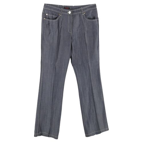 Escada Rechte Broek met Zichtbare Stiksels in Grijze Katoen