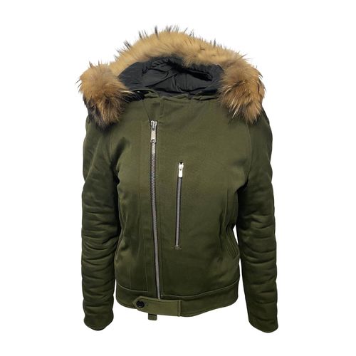 Sandro Paris parka met capuchon en bontkraag in groene katoenen uitvoering