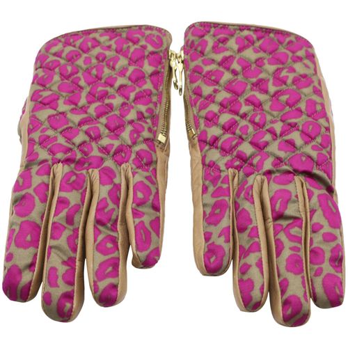 Handschoenen met moerbeiprint in bruin leer