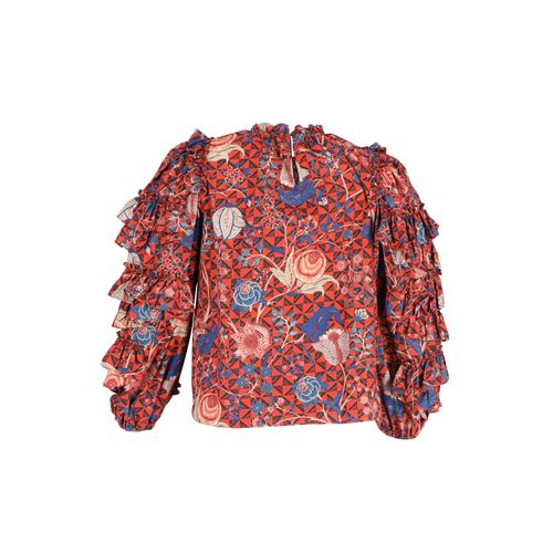 Ulla Johnson top met ruchesmouwen in rode katoen