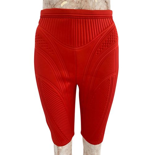 Mugler geribbelde compressiefietsbroek in rood polyester