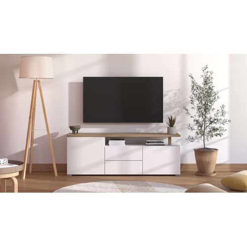 TV-Board HOME AFFAIRE "Aterno TV-Bank, TV-Schrank", weiß (weiß, natur), B:154cm H:55,5cm T:40cm, Sideboards, TV-Board, Breite 102,5 cm, mit Push-to-Open Funktion