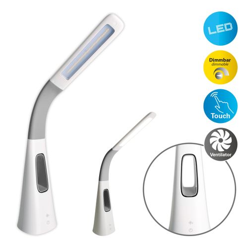 NÄVE Tischleuchte "LED Tischventilator Ventu", weiß, 1, H: 40cm, 1 Stk., Leuchten, mit Beleuchtung dimmbar, Ventilator 3stufig regulierbar, Touchschalter, Tischleuchte