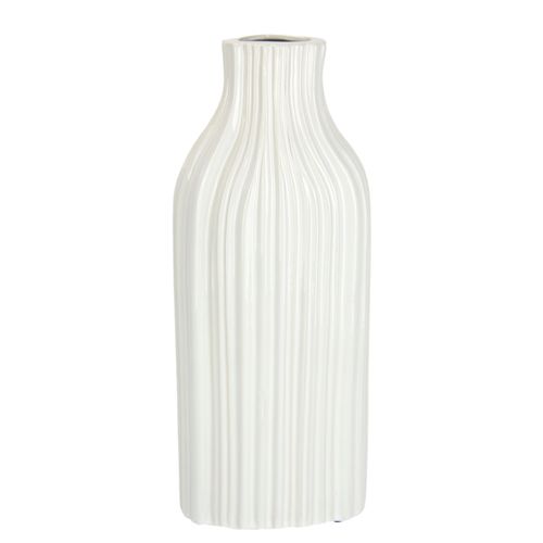 Dekovase I.GE.A. "Blumenvase aus Keramik, geriffelt, bauchig, glänzend, Keramikvase", weiß, B:12cm H:30cm T:7cm, Keramik, Vasen, Deko-Vase für Blumen, Pampasgras, Trocken- oder Kunstblumen u. Zweige