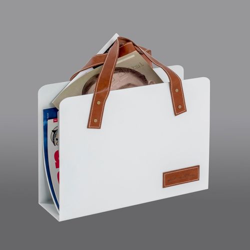 Zeitungsständer HAKU "Zeitschriftenhalter, Zeitschriftenständer", braun (weiß), B:35cm H:38cm T:10cm, Zeitungsständer, Zeitungsständer, rechteckig - aus Metall Weiß - B/T/H 35/10/38 cm